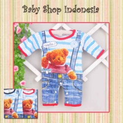 LJ102 Romper Kaos Printing Overall Bear 58 Merah  large